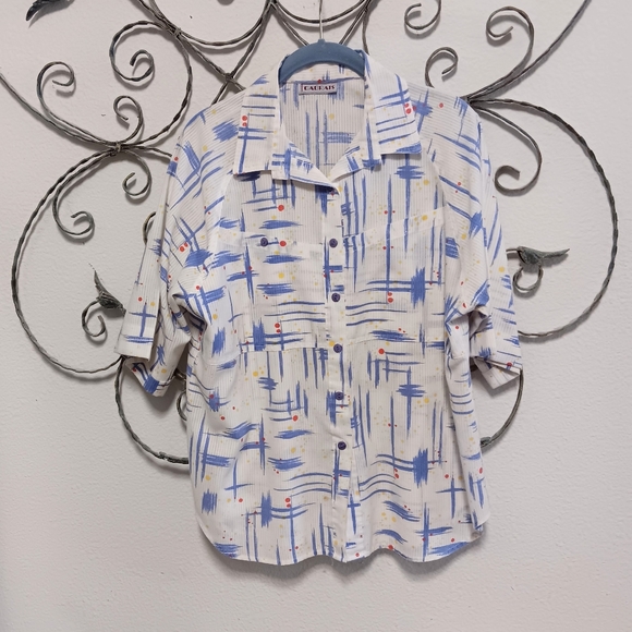 CABRAIS vintage print button down shirt, L - Picture 1 of 10